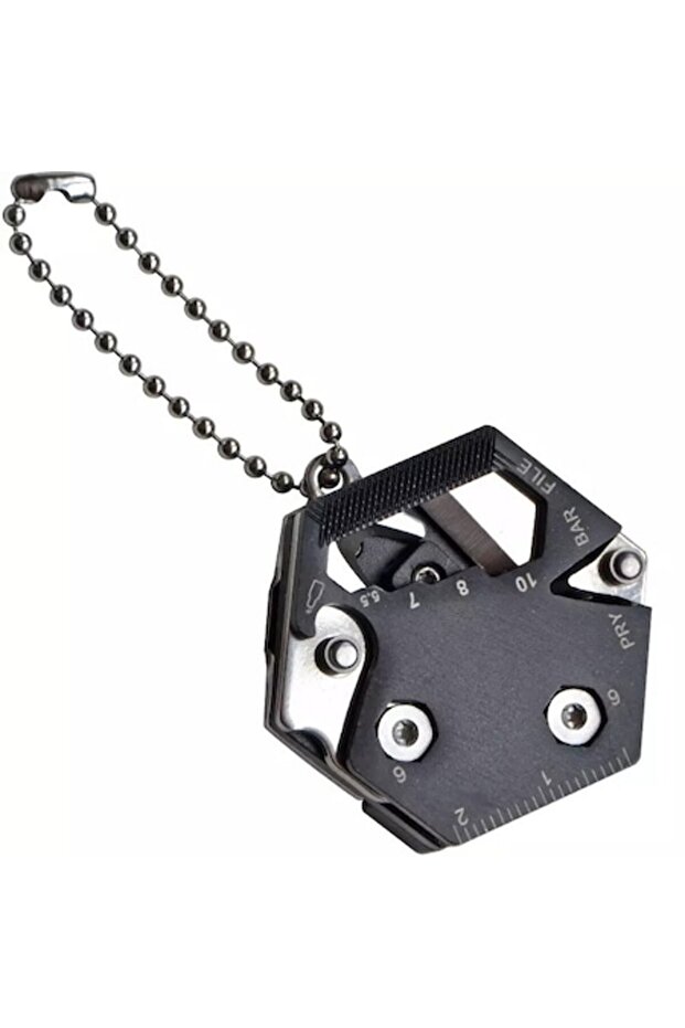 Multifunctional Keyring, Folding Pocket Knife, 7 Functions, Black,