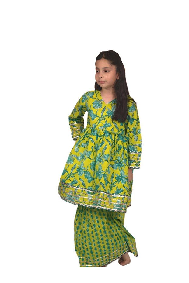 Embellished Printed V-Neck Kurta and Pants Set