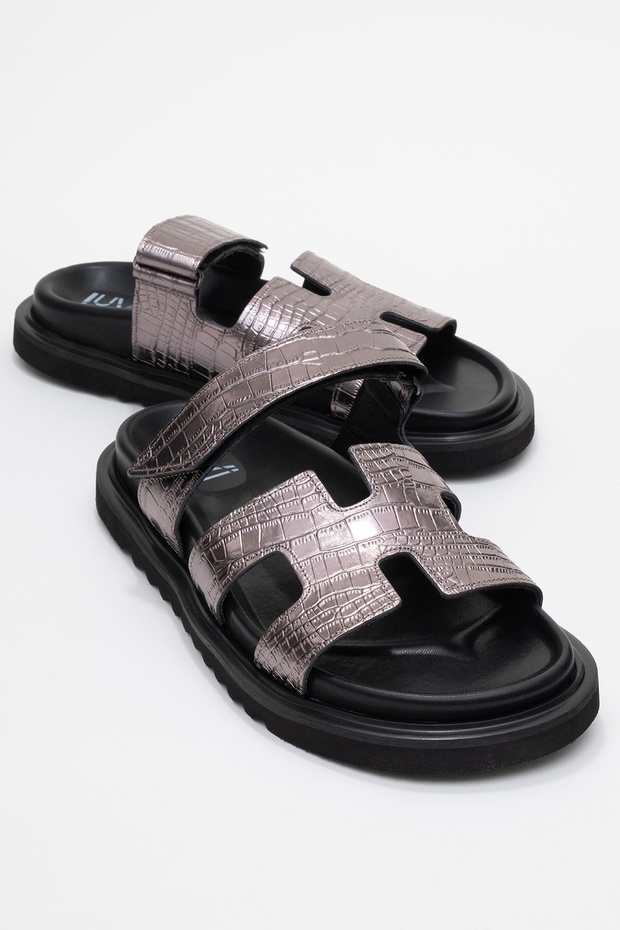 Loana Platinum Print Genuine Leather Women's Slippers