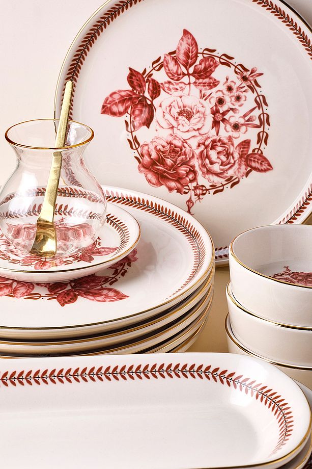 Danish Rose Yaldızlı 37 Parça 6 Kişilik Stackable Kahvaltı Takımı ve Sunum Seti - 4