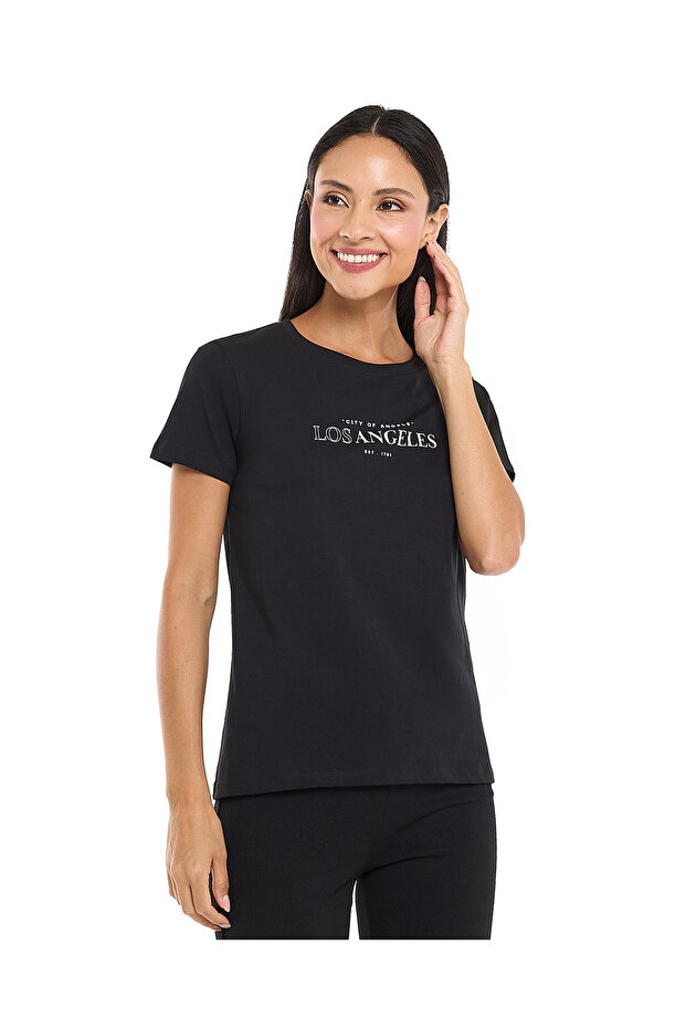 Black LADIES BASIC GRAPHIC TEE 8-18 - 1