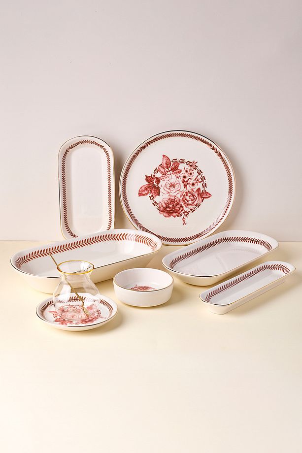 Danish Rose Yaldızlı 37 Parça 6 Kişilik Stackable Kahvaltı Takımı ve Sunum Seti - 5