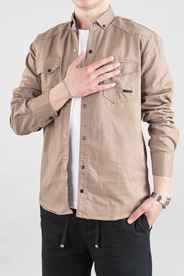 Slim Fit Erkek Kot Gömlek - 1