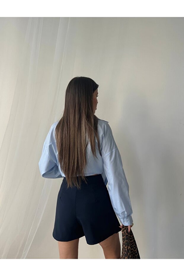 Çift Yırtmaçlı Dokuma Şort Etek - 4