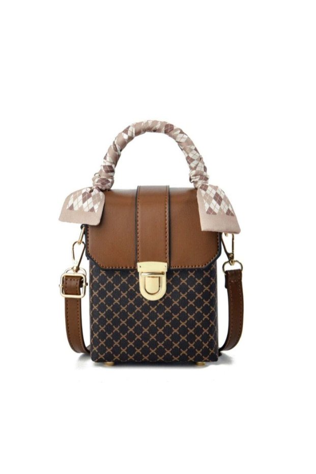 Women's Mini Crossbody Bag 13x8x17 cm, Korean Style Plaid Shoulder Purse, Coffee & Khaki