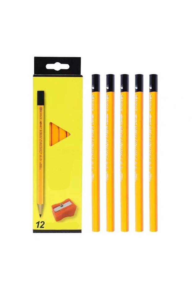 Box of 12 HB Hexagonal Wood Pencils with Sharpener Writing & Drawing Set