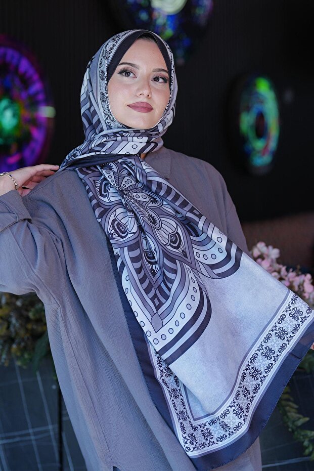 نمط هندسي شال قطني ناعم أسود - 3