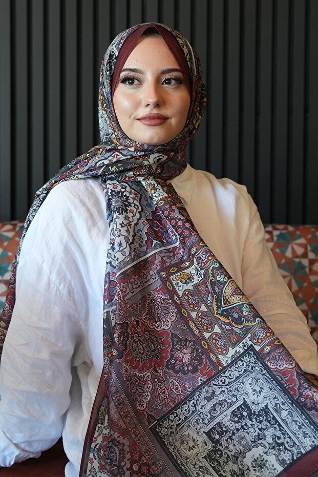 شال قطني ناعم بنمط عرقي عنابي