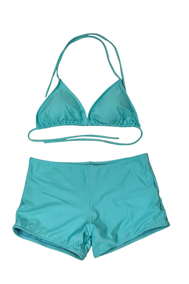 Turquoise Women's Triangle Shorts Bikini Set