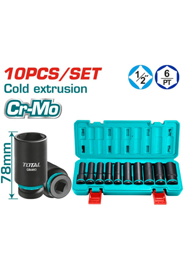 طقم حبوب طويل 1/2" 10pcs/set توتال Thkisd12102l