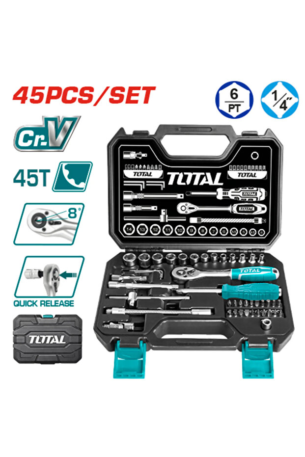 طقم حبوب شنطة بلاستيك 1/4" 45pcs/set توتال Tht141451