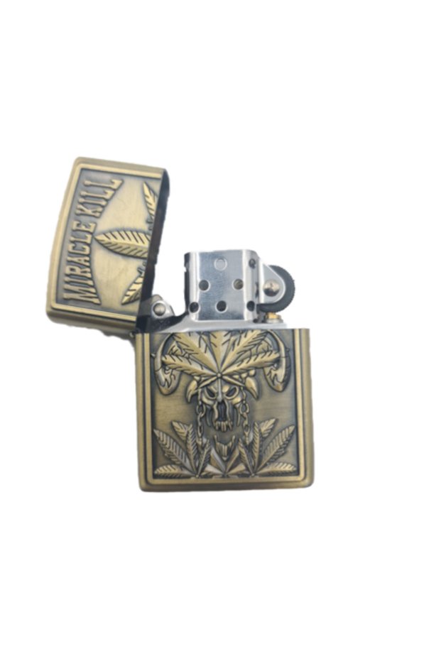 Lighter Model 'Miracle Kill', 3D Relief, Gold, 7 cm, Refillable,