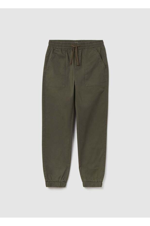 بنطال رياضي من قماش قطني مائل مع رباط - 1