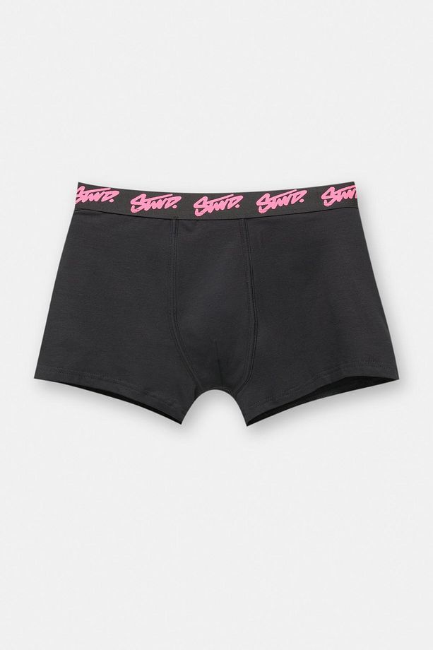 3'lü paket siyah STWD logolu pembe boxer - 3