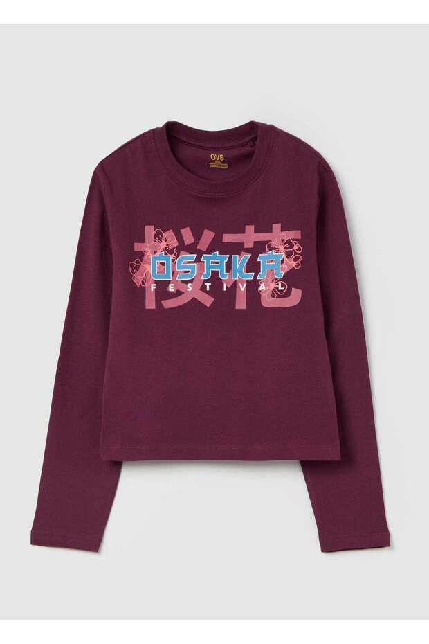 Crop T-Shirt With Long Sleeves And Print