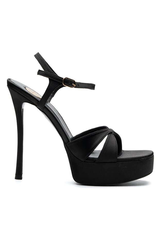 GLARE SİYAH TEKSTİL Kadın TOPUKLU SANDALET - 1