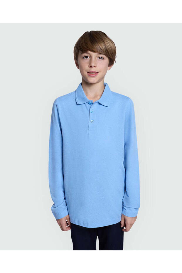 Long Sleeve Placid Blue Polo – Boys’ Essential
