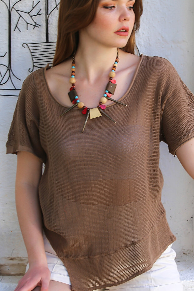 Tahta Objeli Tasarım Kolye - 4