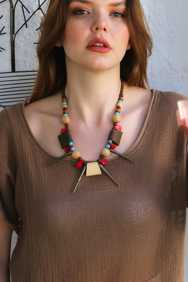 Tahta Objeli Tasarım Kolye - 3