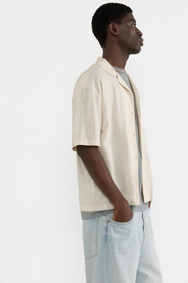 Çizgili rustik kısa kollu gömlek - 4