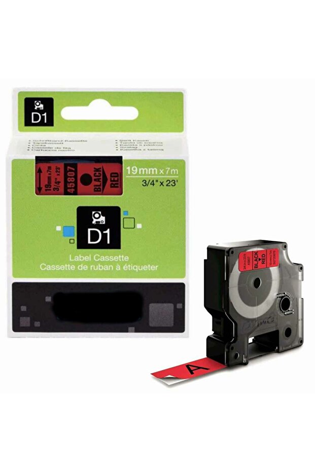 Dymo D1 45807 S0720870 19mm Black Writing Strip Label Cassette to Compatible Red Label
