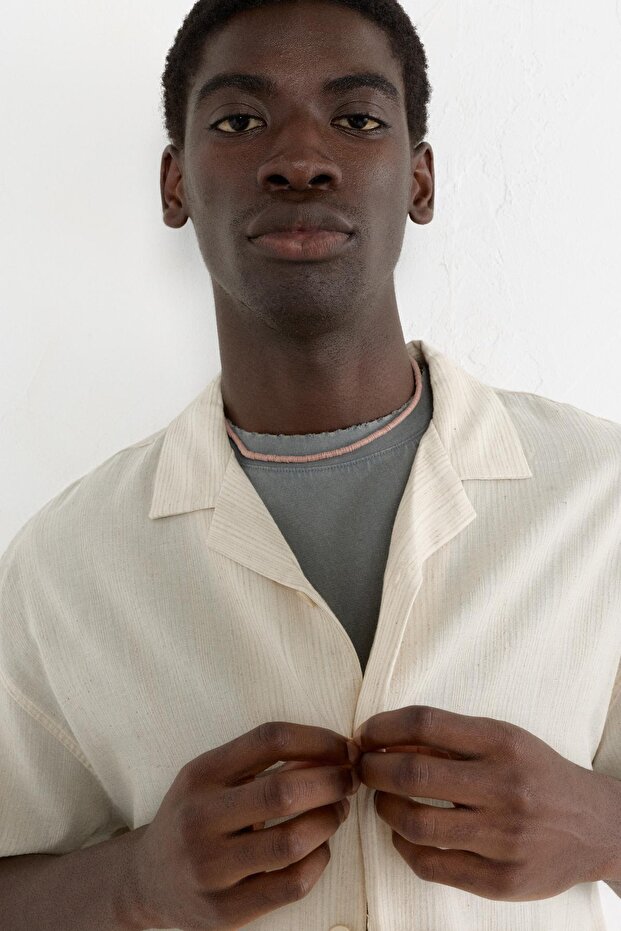 Çizgili rustik kısa kollu gömlek - 6