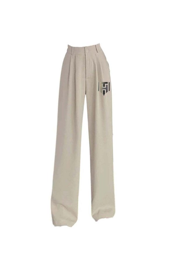 Women's Ice Silk Wide-Leg Pants High Waist, Loose Fit, Apricot Size L