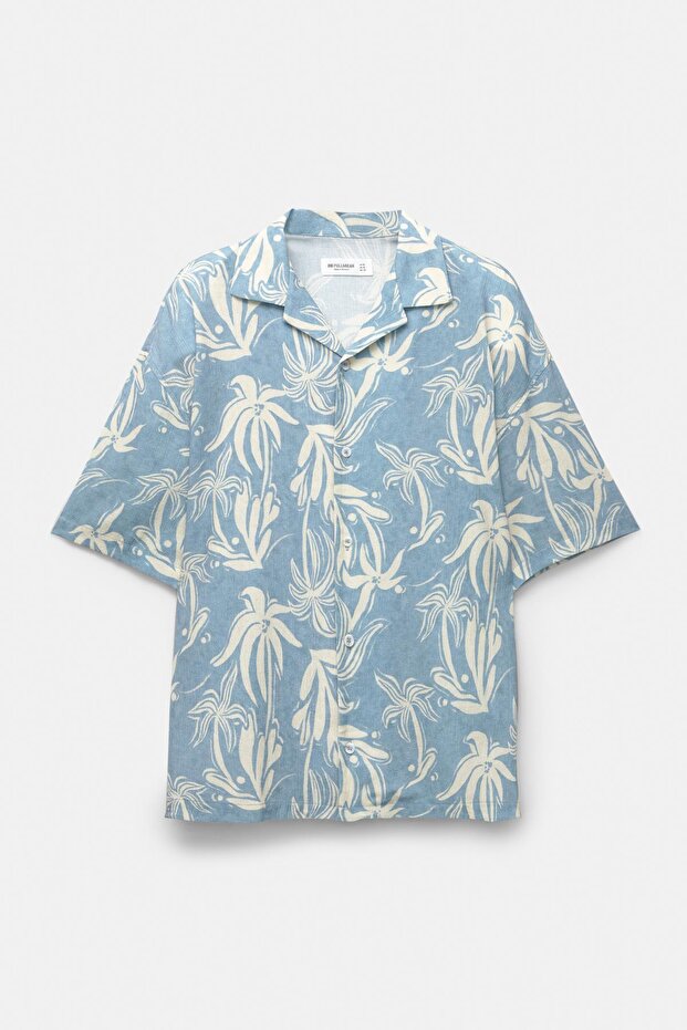 Mavi kısa kollu baskılı gömlek - 7
