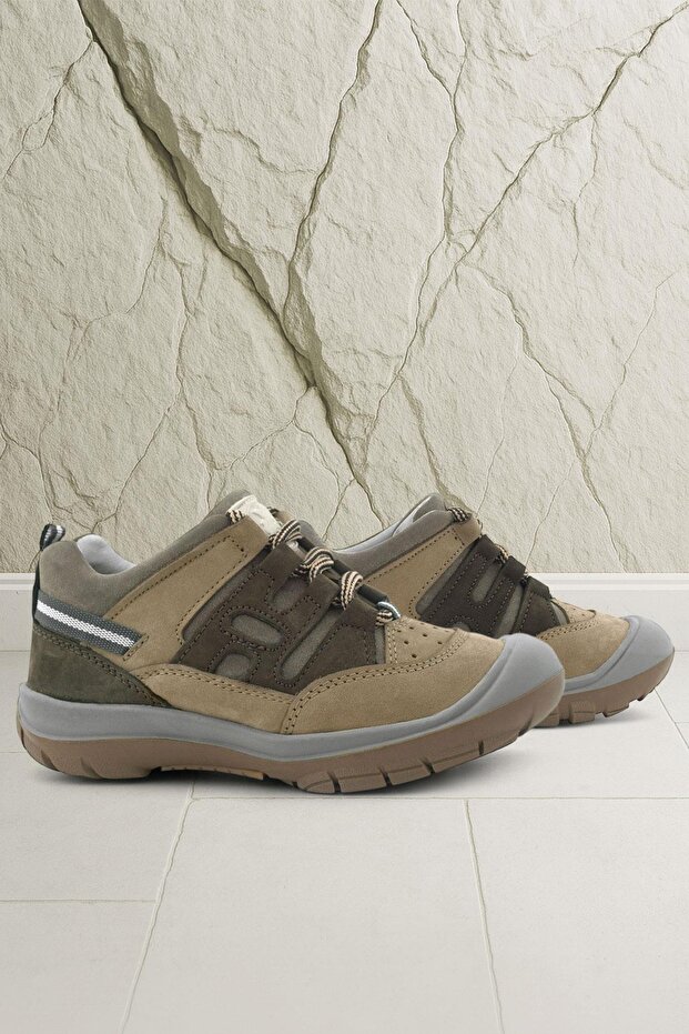 Genuine Leather Mink Brown Lace-Up Children's Outdoor Shoes