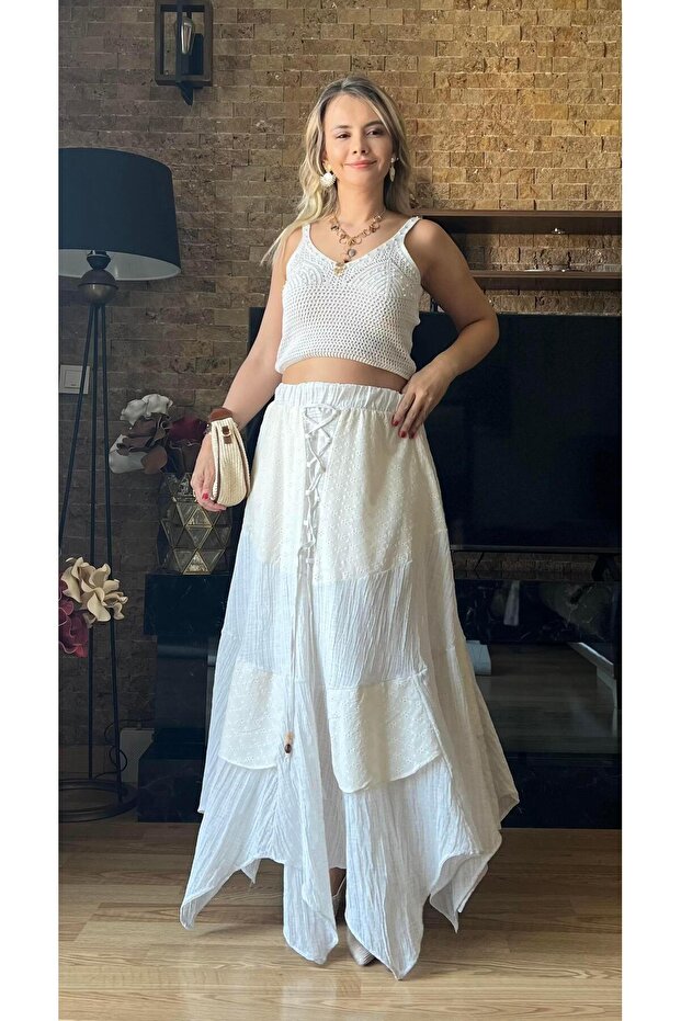 Women's Lined Brode Seersucker Fabric Skirt