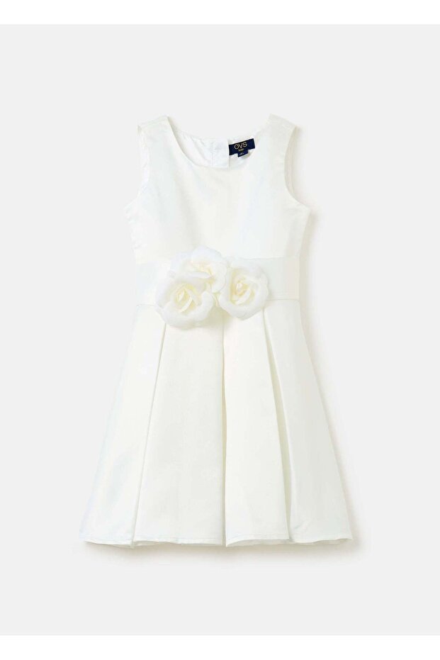 Sleeveless Dress In Satin With Flowers