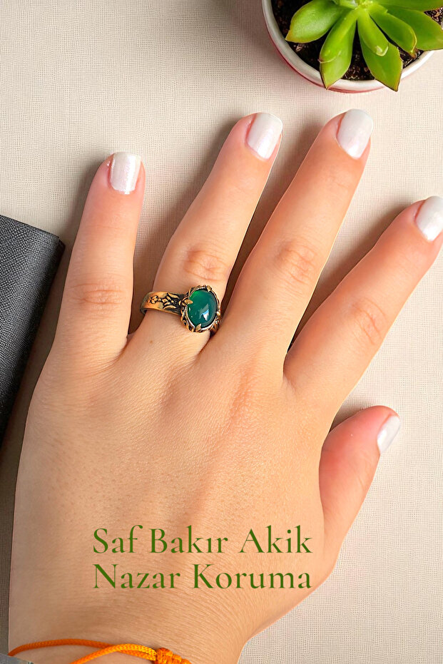 Pure Copper Ring Adjustable Agate Green (Evil Eye Protection) (Gift, Daily, Special Occasions)