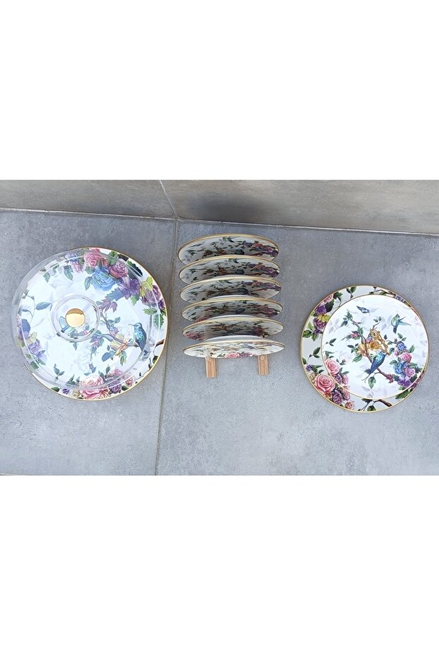 مجموعة أطباق تقديم الكيك من السيراميك على شكل طائر مكونة من 8 قطع - 4