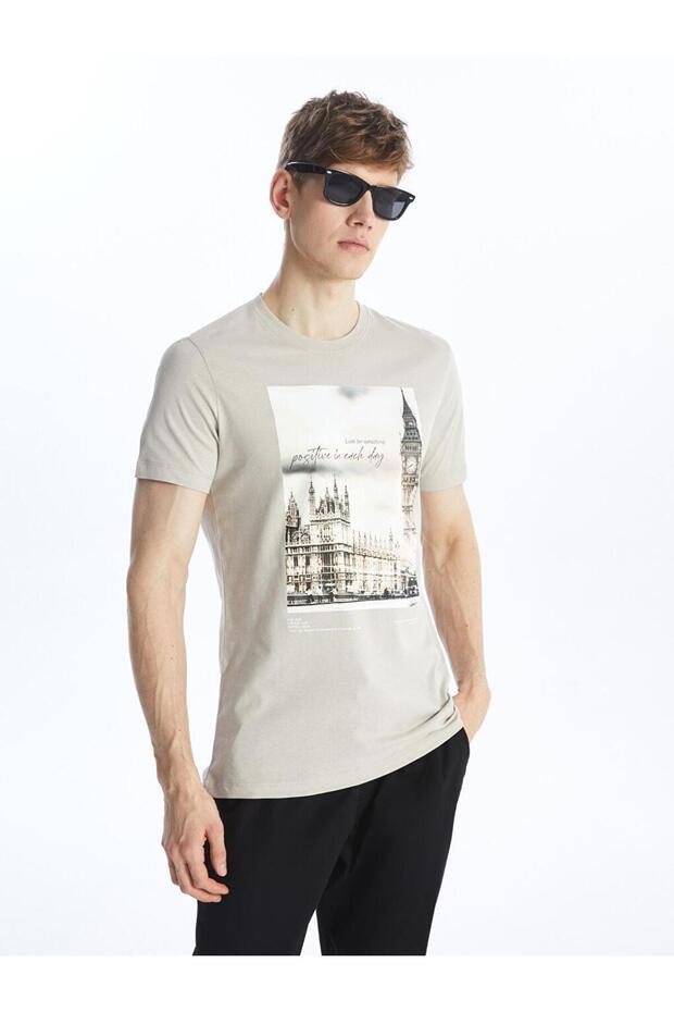 Crew Neck Short Sleeve Printed Combed Cotton Men's T-Shirt (S4)