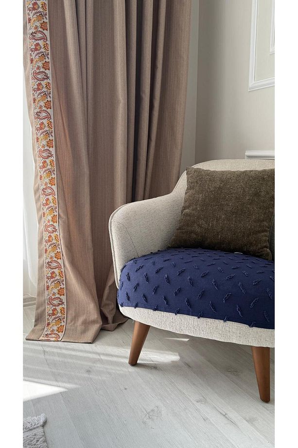 Bohem Püsküllü Oturma Yerini Kapatan Koltuk Örtüsü Berjer Örtüsü / Koltuk Şalı 70 x 95 Lacivert - 3