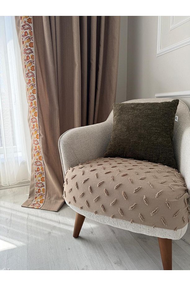 Bohem Püsküllü Oturma Yerini Kapatan Koltuk Örtüsü Berjer Örtüsü / Koltuk Şalı 70 x 95 Bej - 2