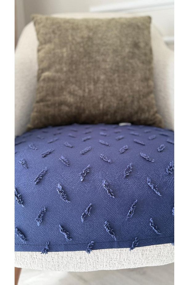 Bohem Püsküllü Oturma Yerini Kapatan Koltuk Örtüsü Berjer Örtüsü / Koltuk Şalı 70 x 95 Lacivert - 2