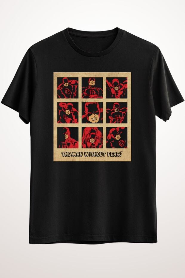 Unisex Black T-Shirt Vintage Daredevil Squares