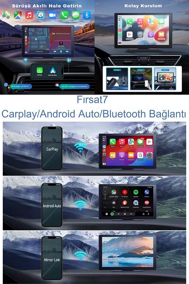 Tak Çalıştır Carplay Apple Android Auto Ekran Kablosuz 10.2İnç Araç Araba Ekran Navigasyon - 4