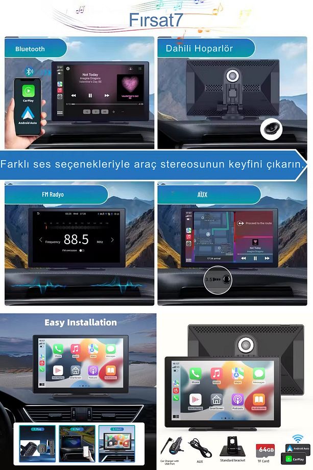 Tak Çalıştır Carplay Apple Android Auto Ekran Kablosuz 10.2İnç Araç Araba Ekran Navigasyon - 2