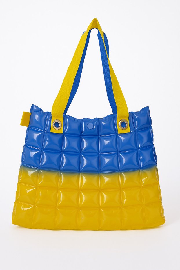 Women's Beach Bag Yellow Blue Inflatable Shoulder Bag Plj03