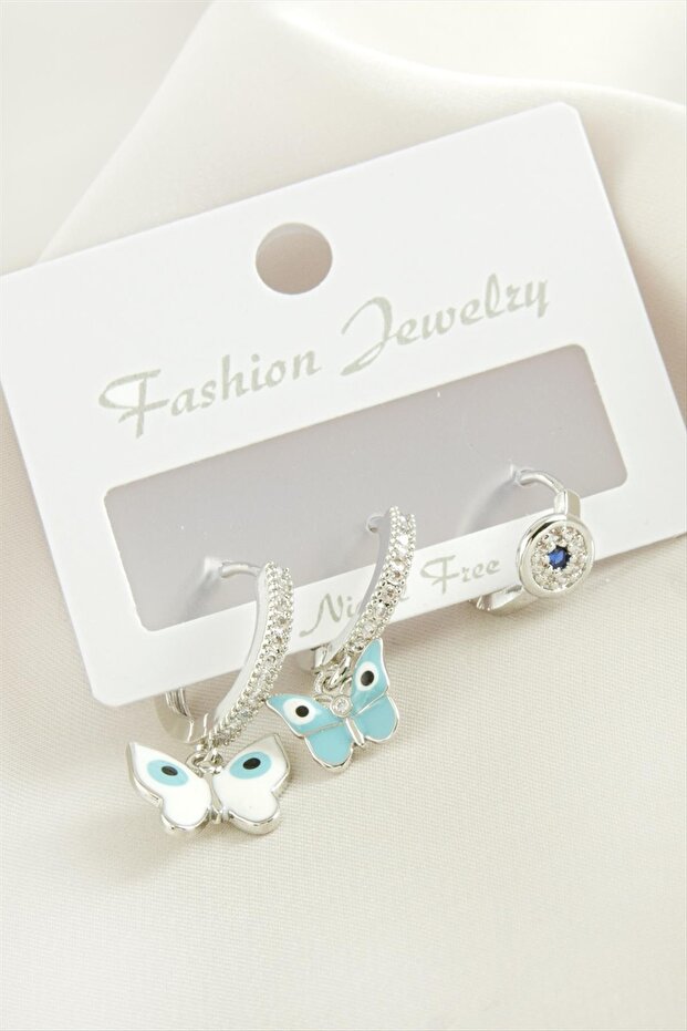 3 Pieces Butterfly Zircon Stone Earrings