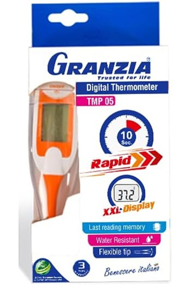 مقياس حرارة رقمي TMP 05 من Granzia، أبيض/برتقالي