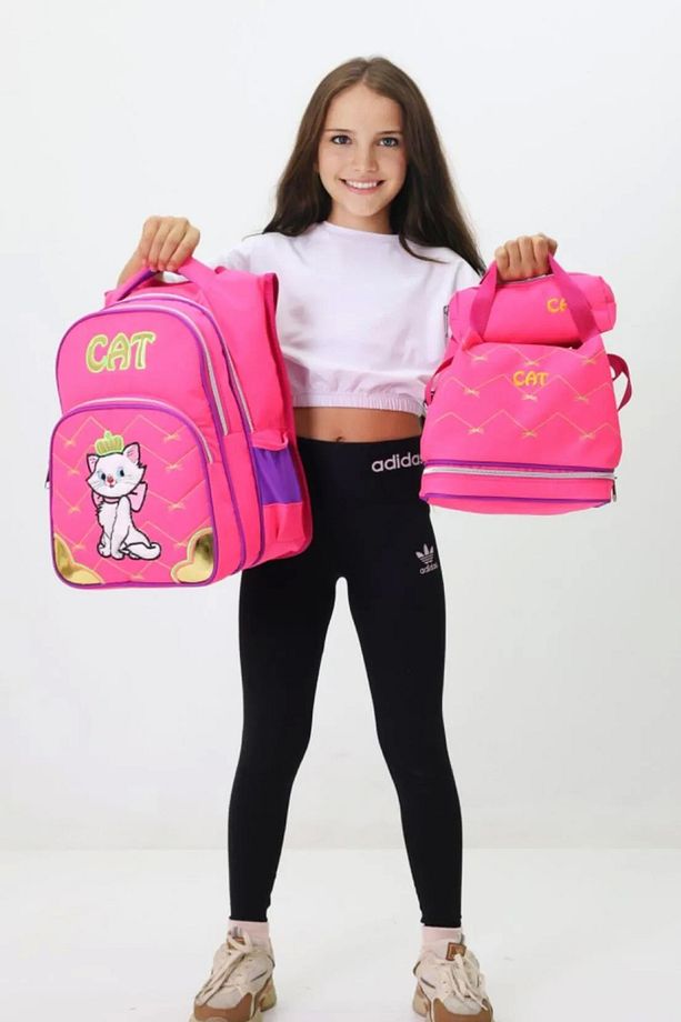 3 Lü Ortaokul Çanta Seti İlkokul Çantası Komple Astarlı Cat Pembe - 3