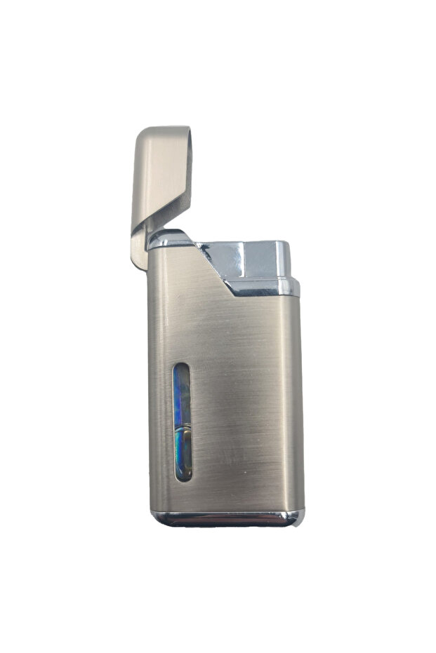 Gas Lighter, Windproof, Refillable, Adjustable Flame, Lid Opening, Gray, - 4