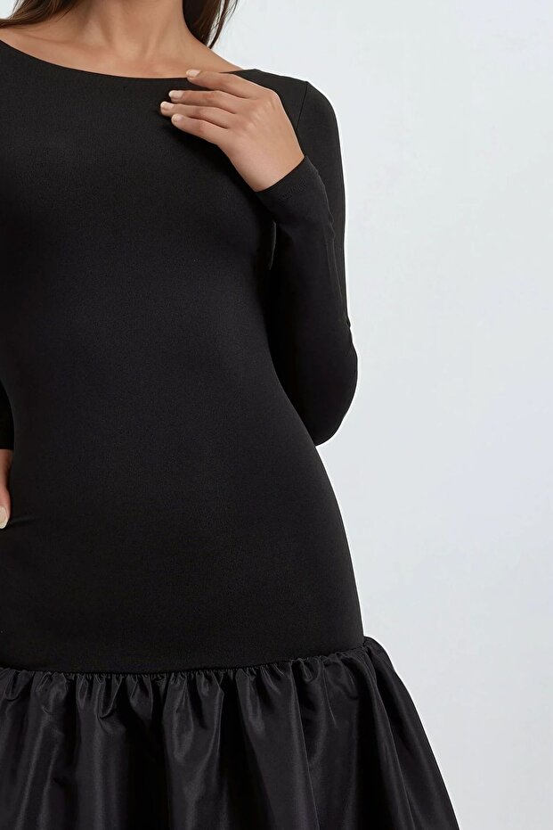 Kayık Yaka Fitted Midi Elbise - 3
