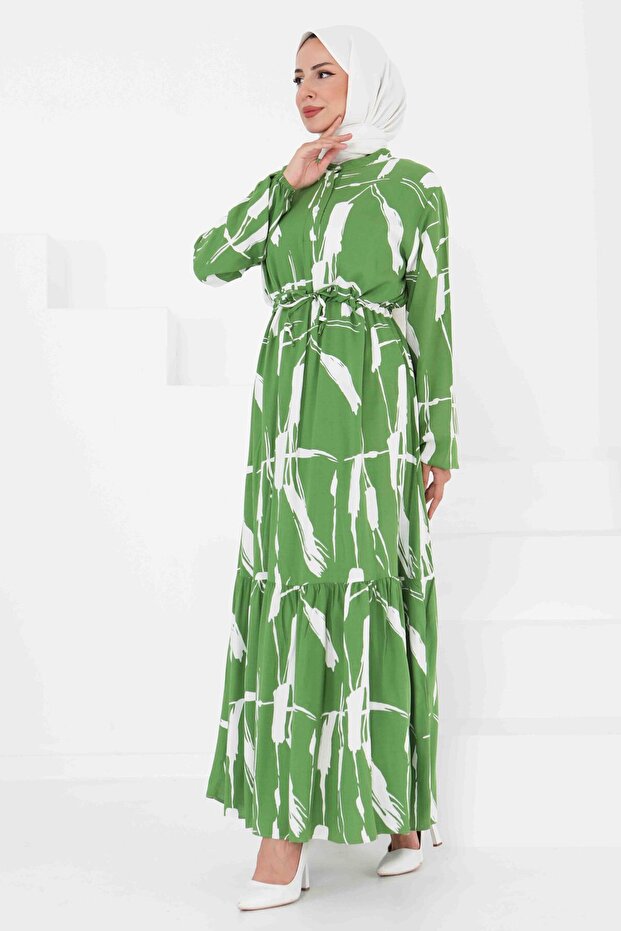 Desenli Tünelli Elbise Yesil - 27430 - 4