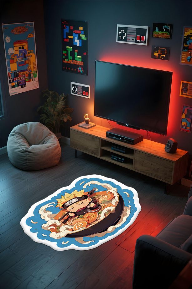 Özel Kesimli Desenli Anime & Gamer Halısı Kaymaz Taban Makinede Yıkanabilir Genç Odası Halısı - 1