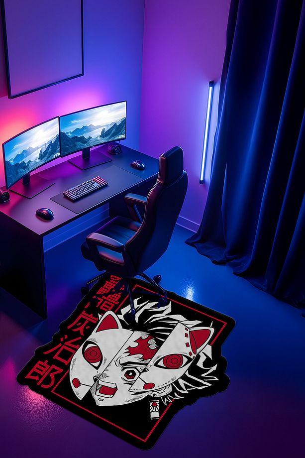 Özel Kesimli Desenli Anime & Gamer Halısı Kaymaz Taban Makinede Yıkanabilir Genç Odası Halısı - 3