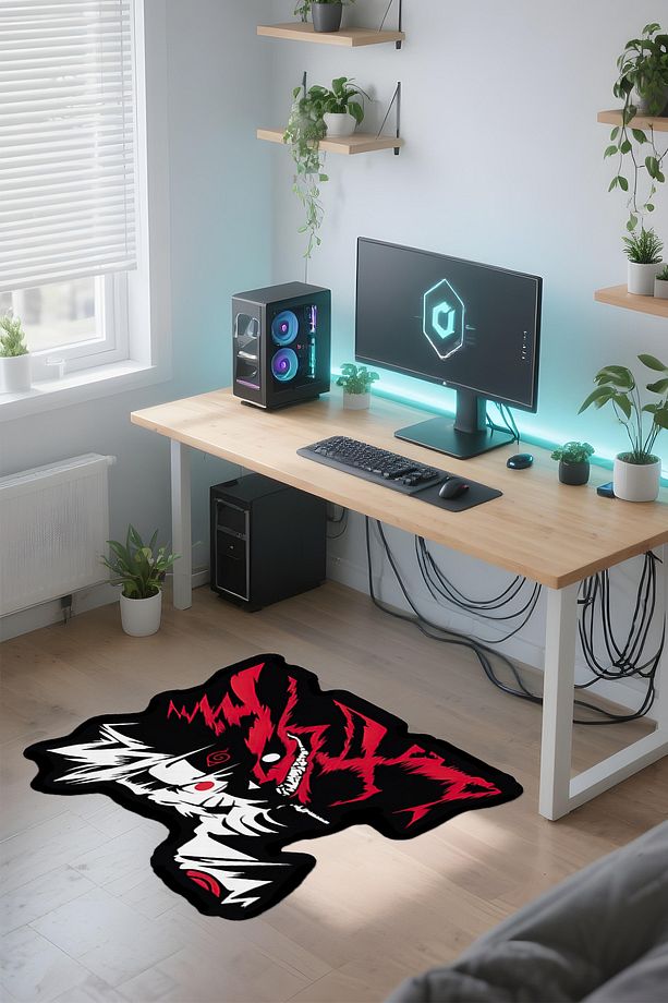 Özel Kesimli Desenli Anime & Gamer Halısı Kaymaz Taban Makinede Yıkanabilir Genç Odası Halısı - 4